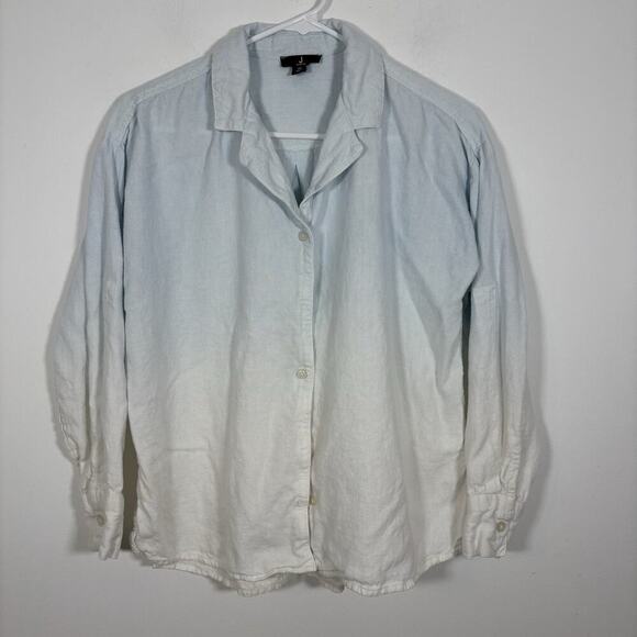 Jason Wu Dip Dye Linen Button Front Shirt Sky Blue XS Ombre Long Sleeve - Picture 2 of 7